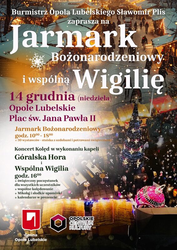 plakat jarmarku bożonarodzeniowego i wigilii miejskiej