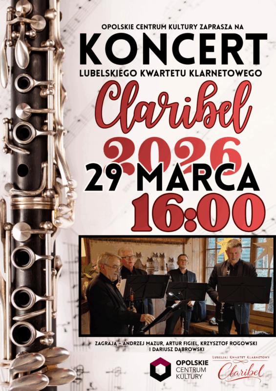plakat na koncert Lubelskiego Kwartetu Klarnetowego Claribel