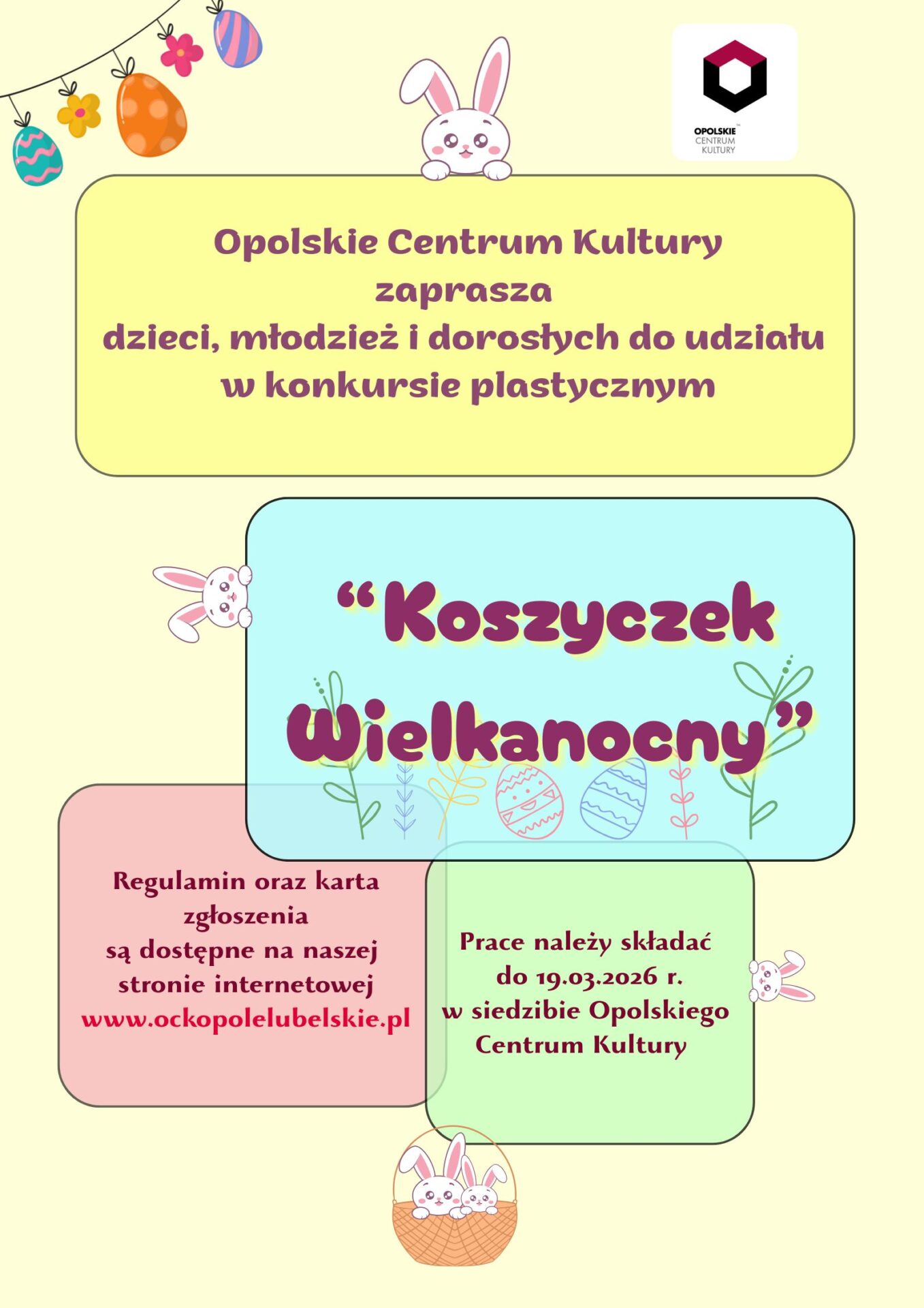 Plakat konkursu plastycznego "Koszyczek Wielkanocny"