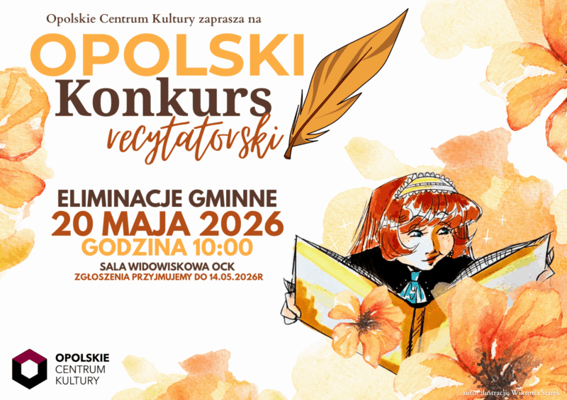 plakat na 2. edycje Opolskiego Konkursu Recytatorskiego w Opolu Lubelskim POZIOM