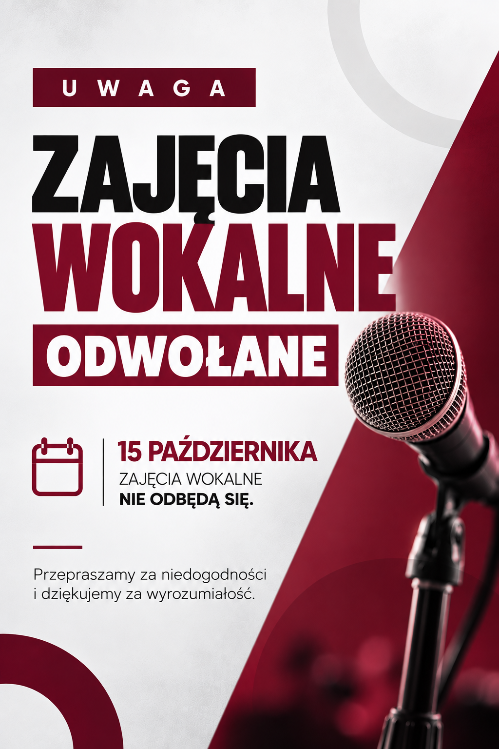 Zajęcia wokalne odwołane – 15 października